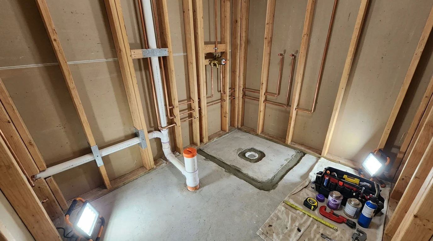 Bathroom rough-in plumbing during remodel by Johns Plumbing LLC in Big Spring