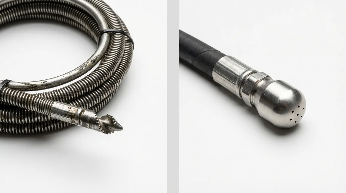 Drain snake cable and hydro jetting nozzle used for drain cleaning in Big Spring, TX