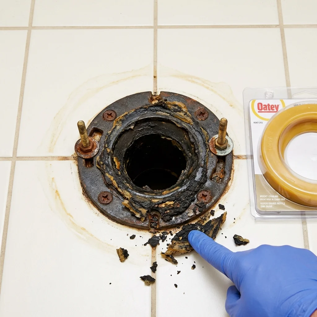 Failed wax ring showing water seepage at the base of a toilet in a Big Spring, TX home
